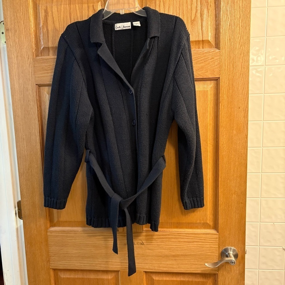 Croft & Barrow Women’s XL Belted Cardigan Sweater - Dark Navy Blue - Wool Blend